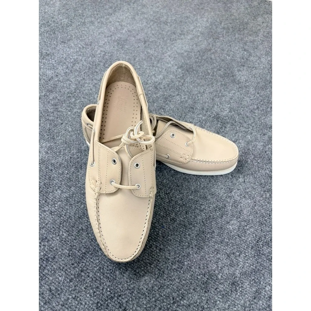 G.H. Bass & Co Men's Beige Leather 2 Eye Moc Toe Boat Shoes CasualSize 11 M